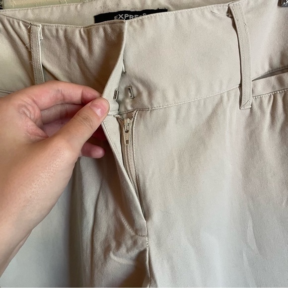 Express Khaki Brown Straight Leg Low Rise Trousers - Picture 6 of 7